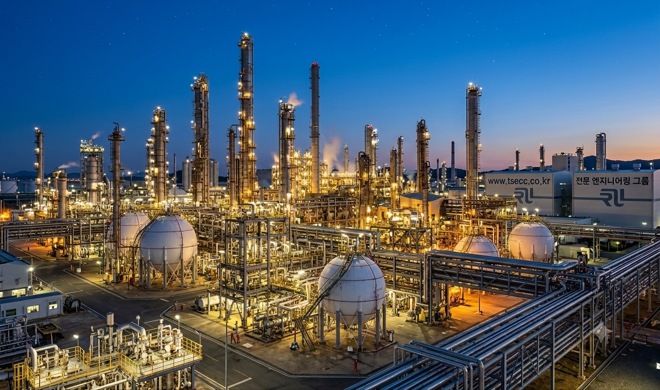 Petrochemical refinery plant at dusk
